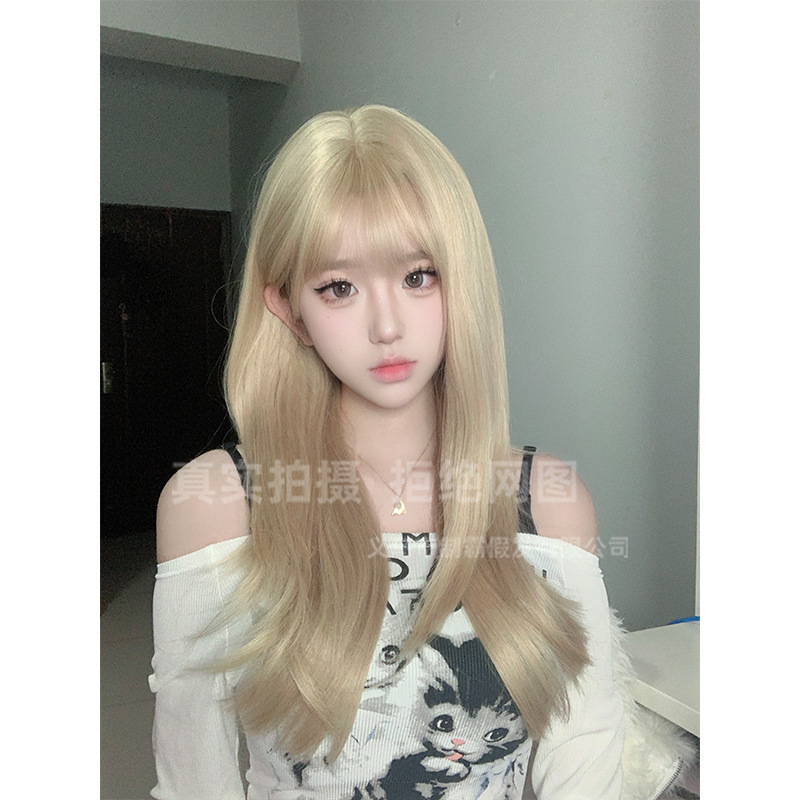 制覇かつらホワイトゴールドロングストレート女性団風日常自然ファッションlolita弾力ネット全頭セット対外貿易|undefined