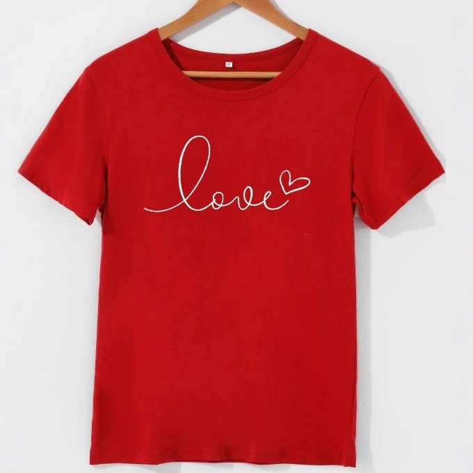 День Святого Валентина, люблю футболку мужчин и женщин с печатными буквами Европа и Соединенные Штаты Улица с коротким рукавом