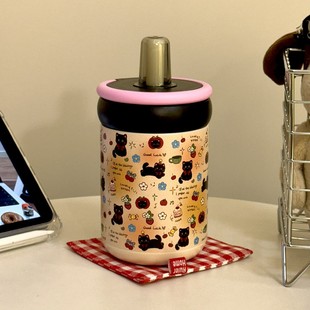 Original Little Black Cat Thermos Ins Women's High Color Value 316 Stainless Steel Student Portable Cute Children's Straw Cup