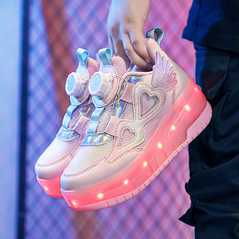 Camminata luminosa per ragazze con scarpe sportive in rete per bambini delle scuole medie di alto valore estetico, doppio rullo per studenti_voghion.com