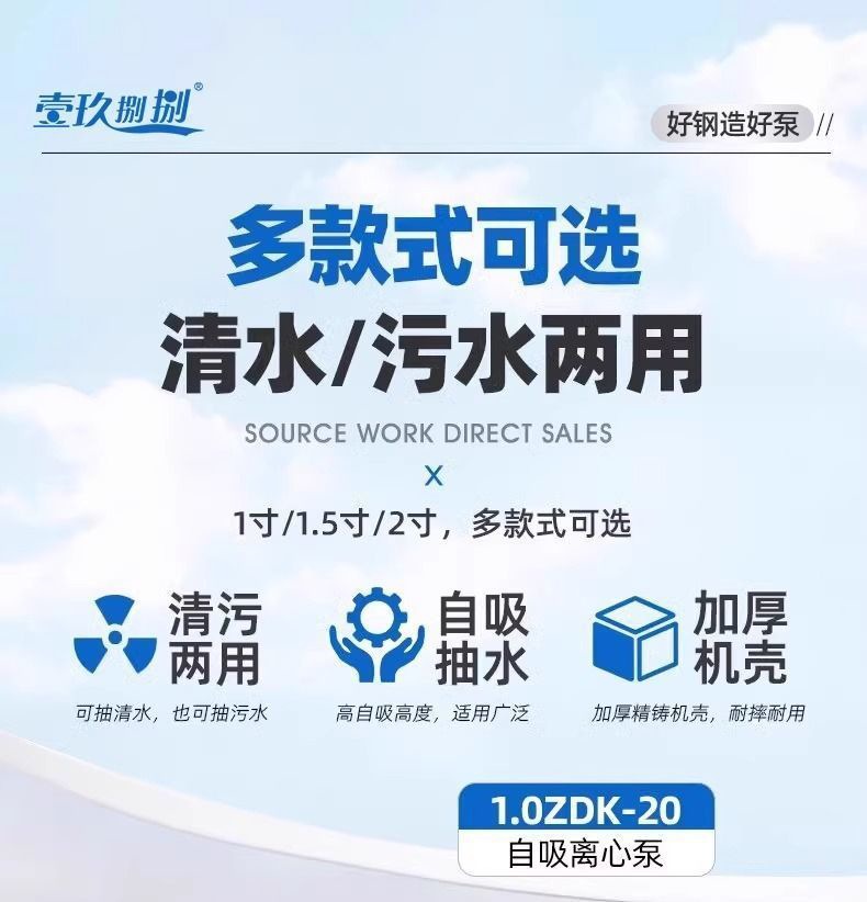Zdk Self-Priming Pump 220V Household Large Flow Clean Water Pump Water Pump Agricultural Sewage Septic Tank Sewage Centrifugal Pump