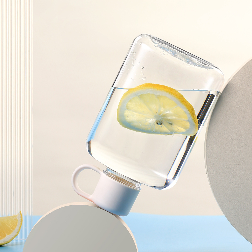 De alto aspecto lindo taza cuadrada de plástico olla plana deportes hervidor mujer estudiante al aire libre portátil resistente a la caída de Internet celebridad taza de agua