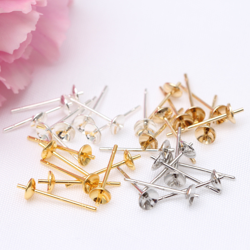 14K package gold color retaining earrings cross bowl pin holder earpin earstud accessories flat head flat bottom earstud diy earstud empty holder