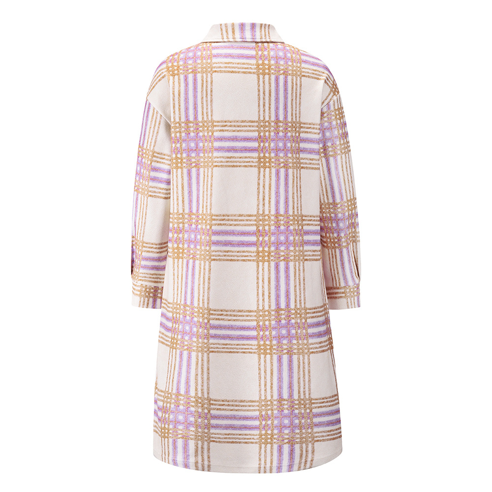 New Autumn And Winter Plaid Long-sleeved Long Cardigan Coat