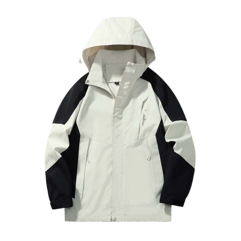 Chaqueta para hombre, primavera y otoño, estilo fino para mujer, cortavientos impermeable al aire libre, chaqueta de una sola capa, traje de montañismo con capucha de cuatro estaciones, sombrero desmontable