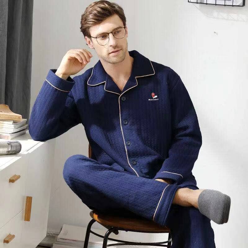 Primavera y otoño se puede usar para hombre pesado pijama intercalado aire caliente algodón otoño y invierno ropa para el hogar de hombre grande