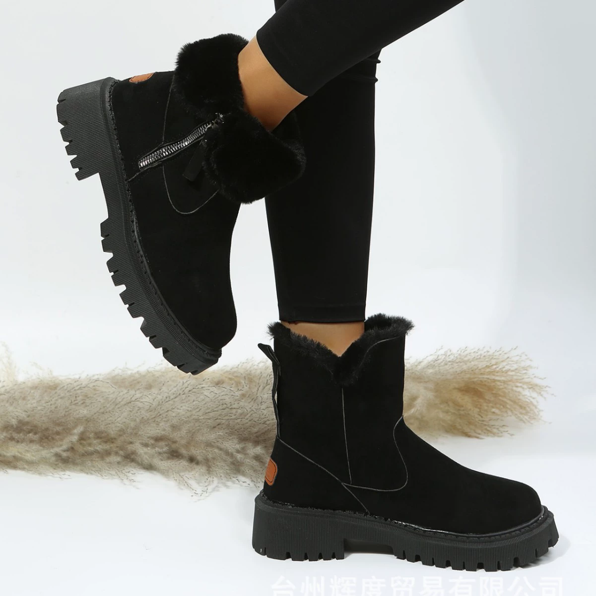 Замки зимние ботинки с высокой флисовой подкладкой (Martens) — досуг ботинки на щиколотку, тёплые, абрикосовый/черный, EU 35–42
