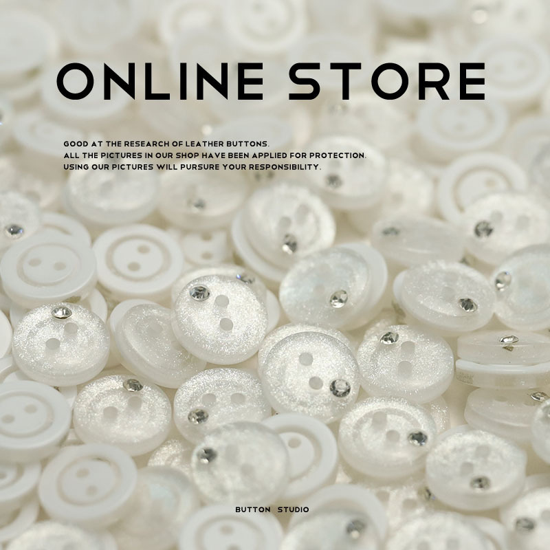 Mohsen's Gypsophila Two-Eyed Diamond Button Women's Clothing Shirt Top White Button Knitted Cardigan Resin Buckle