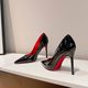 Red-soled high-heeled shoes black high-grade nude new autumn elegant niche design patent leather single-layer shoes stiletto heels for women