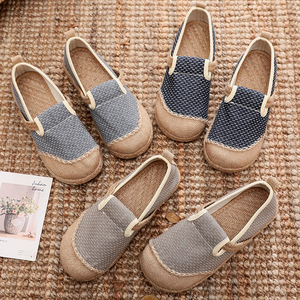 Chinese folk kungfu clothing shoes Chinese wind contracted plain coloured plaid round head shoes breathable cotton and linen national wind single shoes