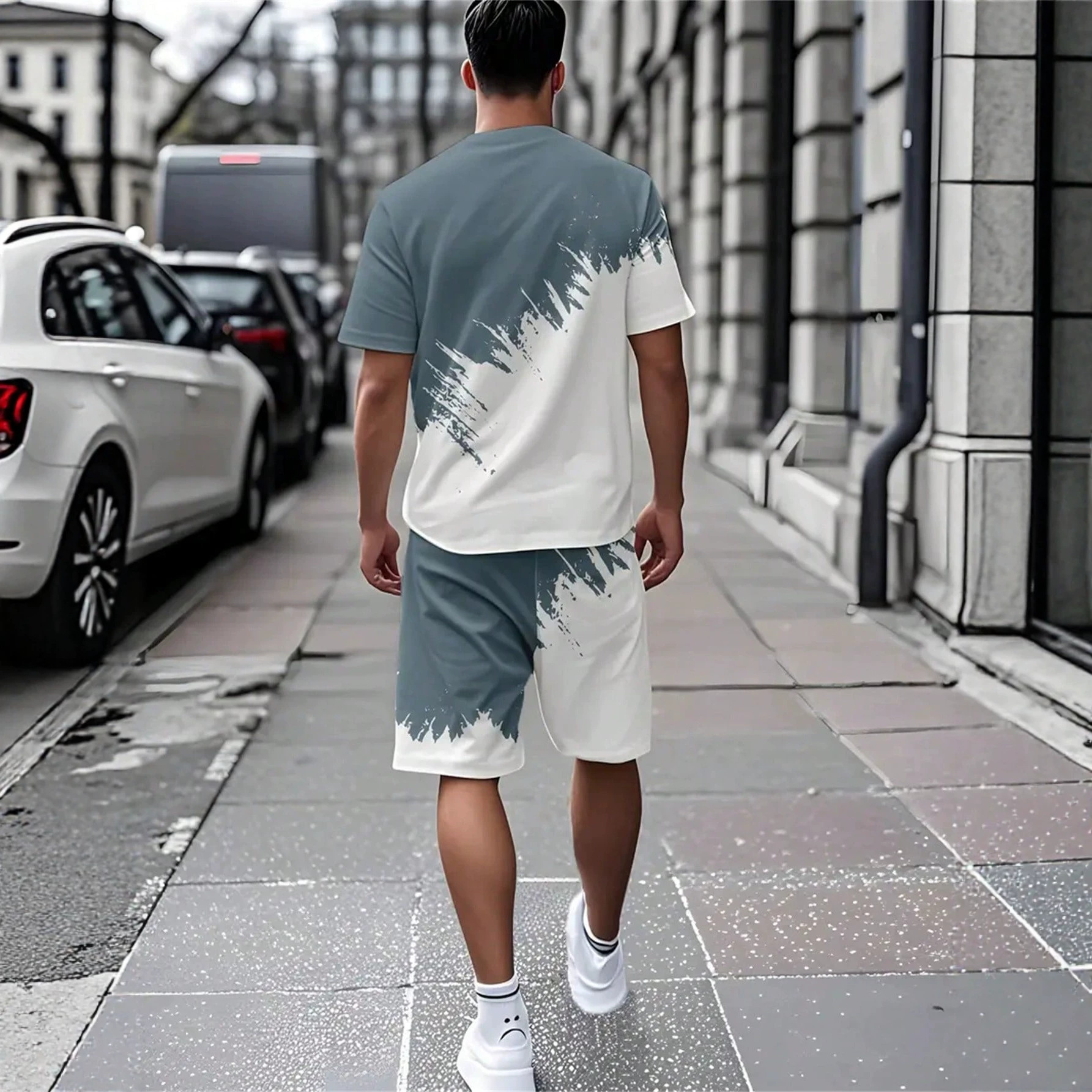 Men's Printed Short Sleeve T-Shirt And Shorts 2-Piece Set Lightweight Summer Casual Outfit Allover Pattern Lounge Wear_viptrois.com