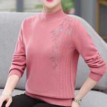 妈妈加厚纯色羊毛绒衫中年冬季内搭毛衣中老年人秋冬装女打底衫