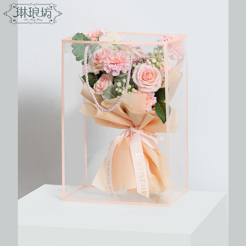 Huayang bolso colorido frontera ins fresco ramo regalo mano llevar bolsa transparente ver a través de plástico 10 unids