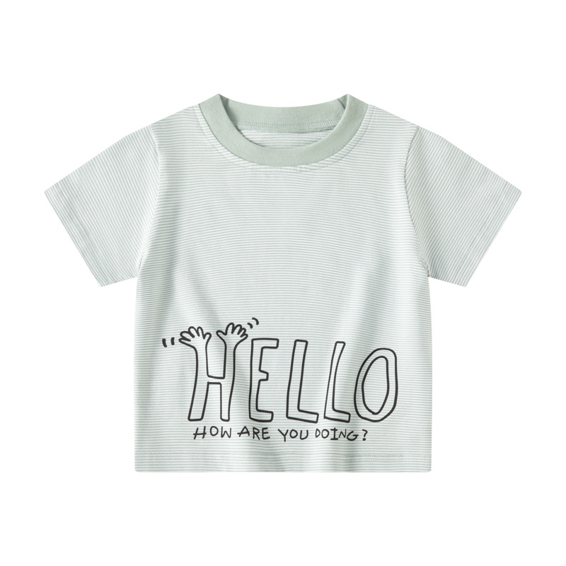 Be top ropa para niños coreanos letras rayas niños camiseta de manga corta marco de tracción estilo suelto verano bebé cuello redondo media manga