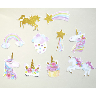 Unicorn spiral hanging card double-sided glitter rainbow clouds stars and other atmosphere decoration