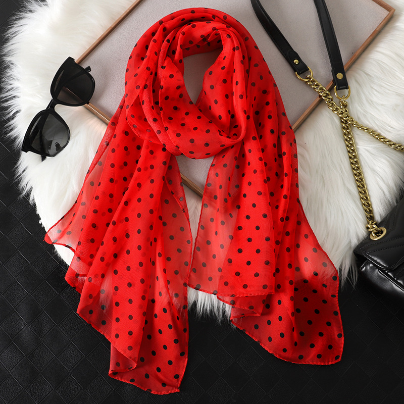 Lenço de seda e chiffon para mulher com padrão de bolinhas_voghion.com