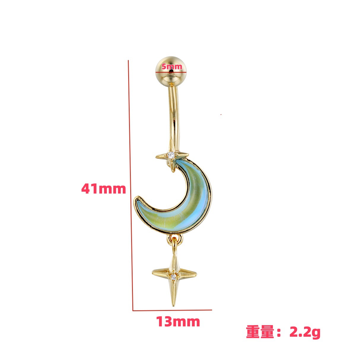 Gradient Navel Piercing Ring With Moon Star And Tassel Charm_voghion.com