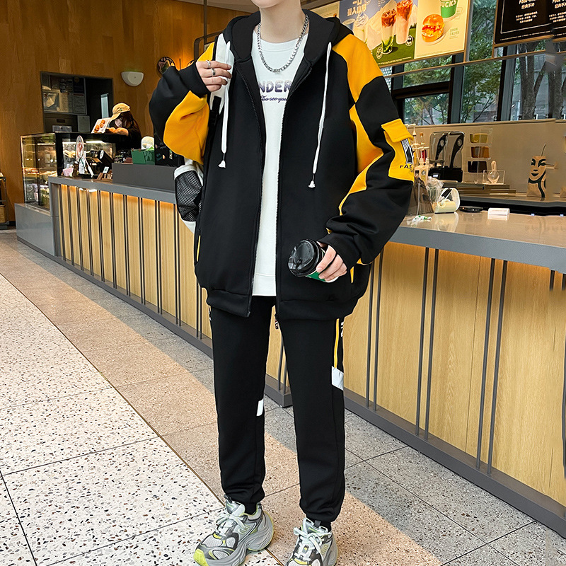 Fuente de fabricantes de trajes casuales para hombres con logotipo de primavera y otoño Cardigan chaqueta con capuz pantalones deportivos de dos piezas