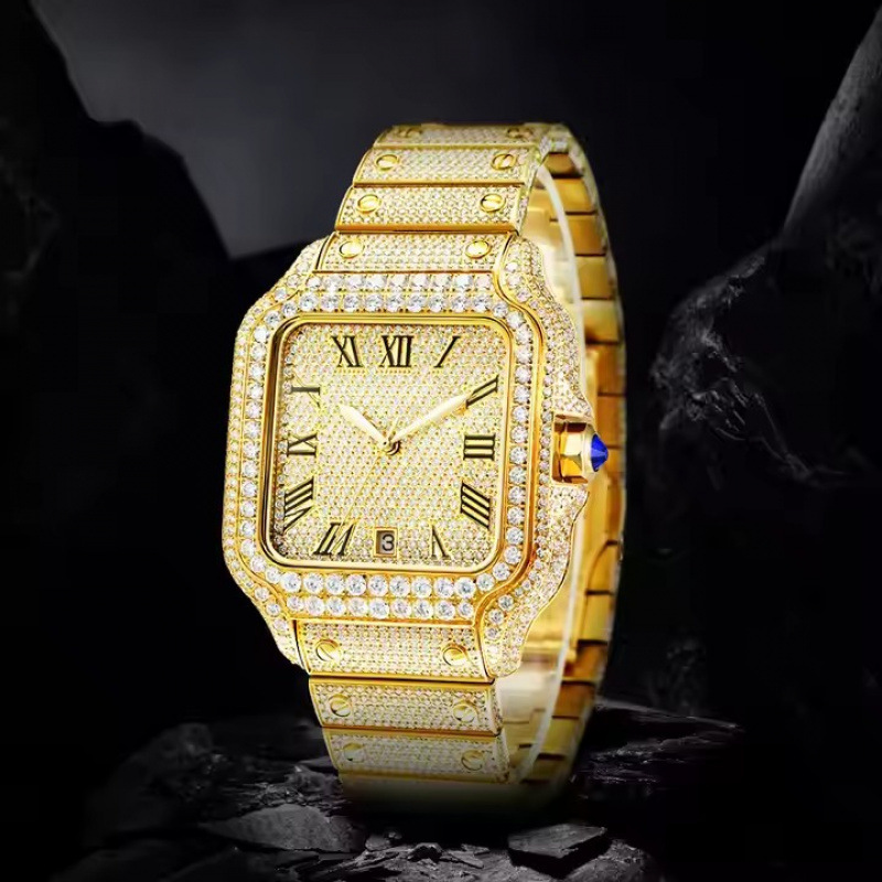 Other Iced Out Moissanite Roman Numeral Watch