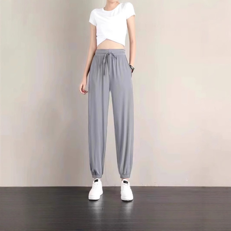 Lace-up Lantern Pants Ice Silk Sports Pants Women's Loose Legs Summer Thin Casual Sagging Slimming All-match Wide Leg Trendy Lace-up Lantern Pants Ice Silk Sports Pants Women's Loose Legs Summer Thin Casual Sagging Slimming All-match Wide Leg Trendy