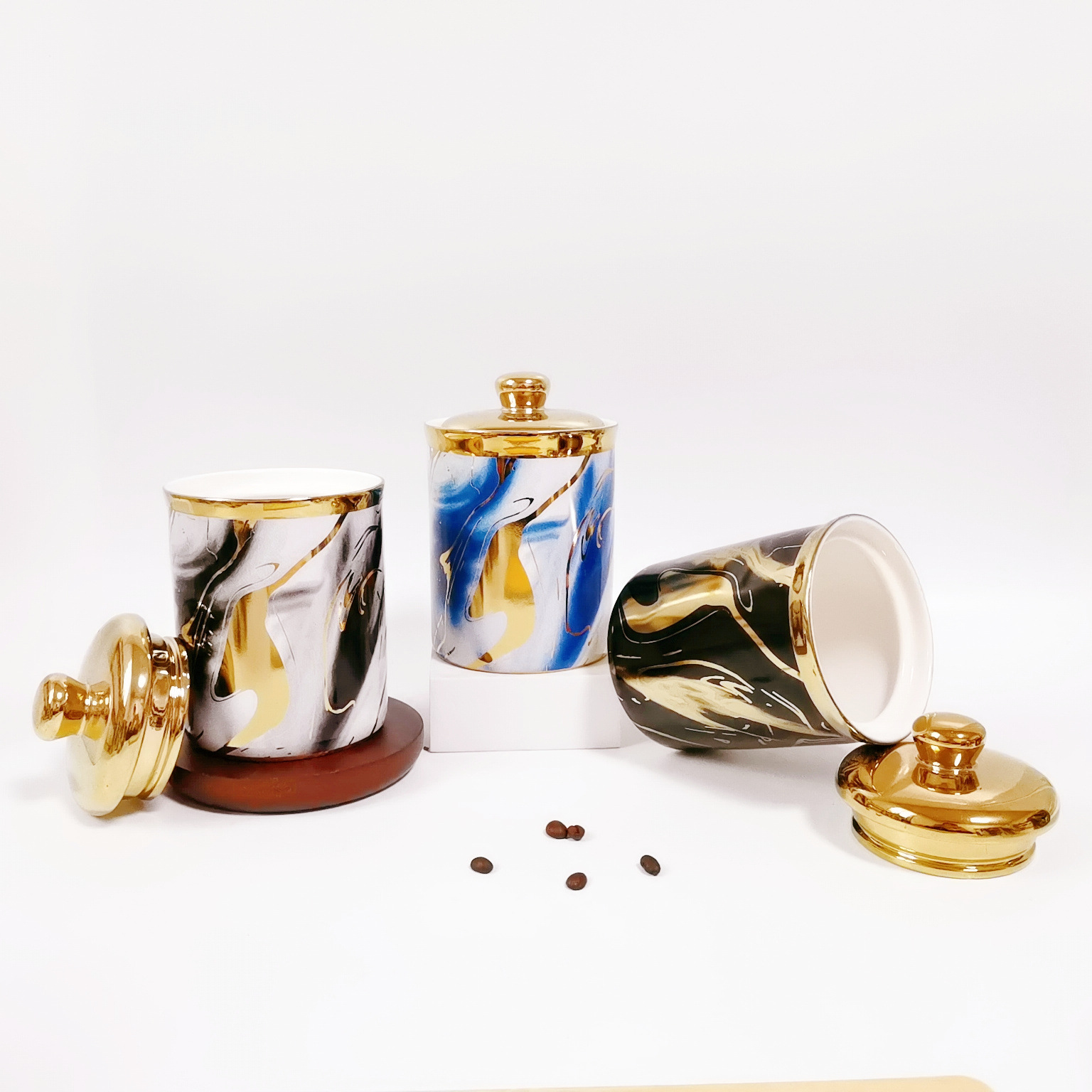 Cocina cerámica condimento tarro sellado con marco de hierro galvanoplastia calcomanías condimento tarro de café tarro de almacenamiento tarro traje