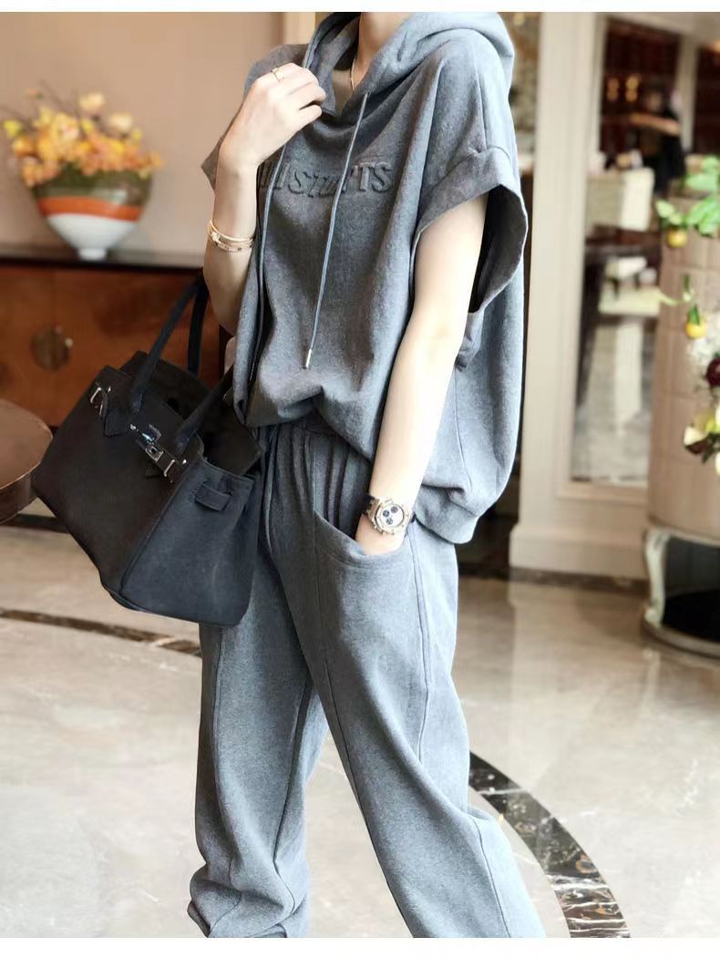 Women's Sports Casual Hooded 2026 Summer New Loose Versatile Short Sleeve Plus Size Two-Piece Set Cross-Border Wholesale_ecoleips.com