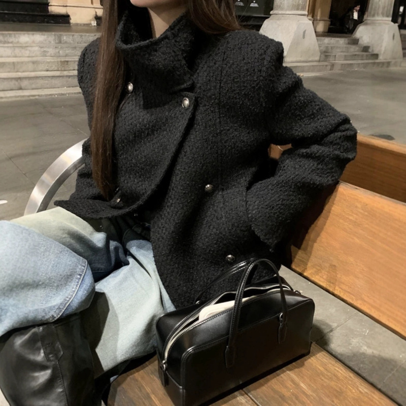 Korean chic tweed jacket for women, autumn/winter new collection, high-end style, stand-up collar, short jacket Korean chic tweed jacket for women, autumn/winter new collection, high-end style, stand-up collar, short jacket