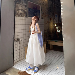 実拍 ~ 春夏の韓国版ファッション気質フランス式ウエストが痩せているノースリーブベストのストラップワンピース女性77956