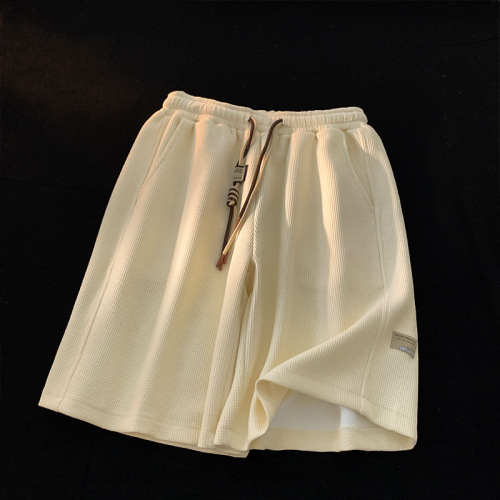 Labeled waffle knit heavy-duty shorts for men, summer thin large size loose casual American streetwear brand outerwear, five-socket pants