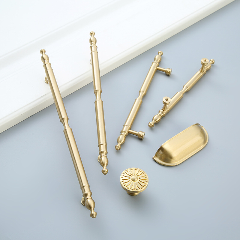 Gold brass wire handle luxury Nordic cabinet copper handle round wardrobe long handle wholesale