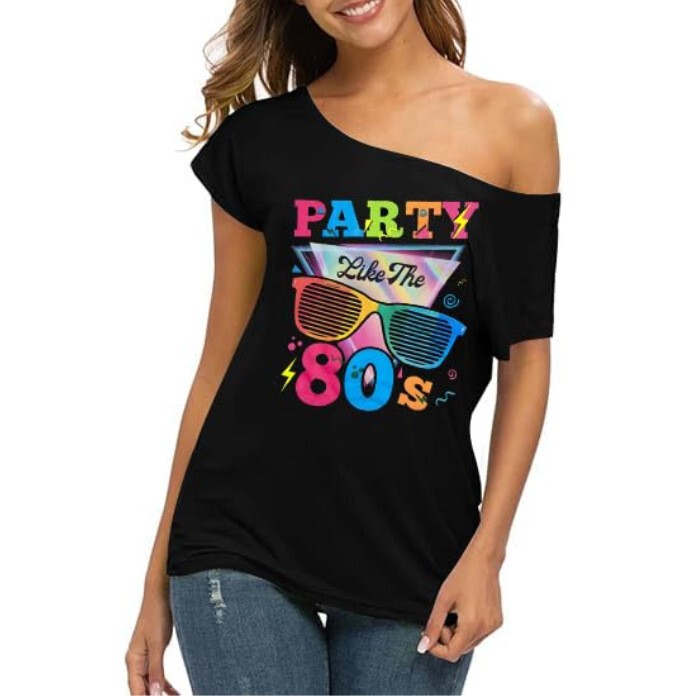 Women's 1980S Clothing Retro Theme Party Shirt Disco Clothing 90S Off-Shoulder Top Lp170