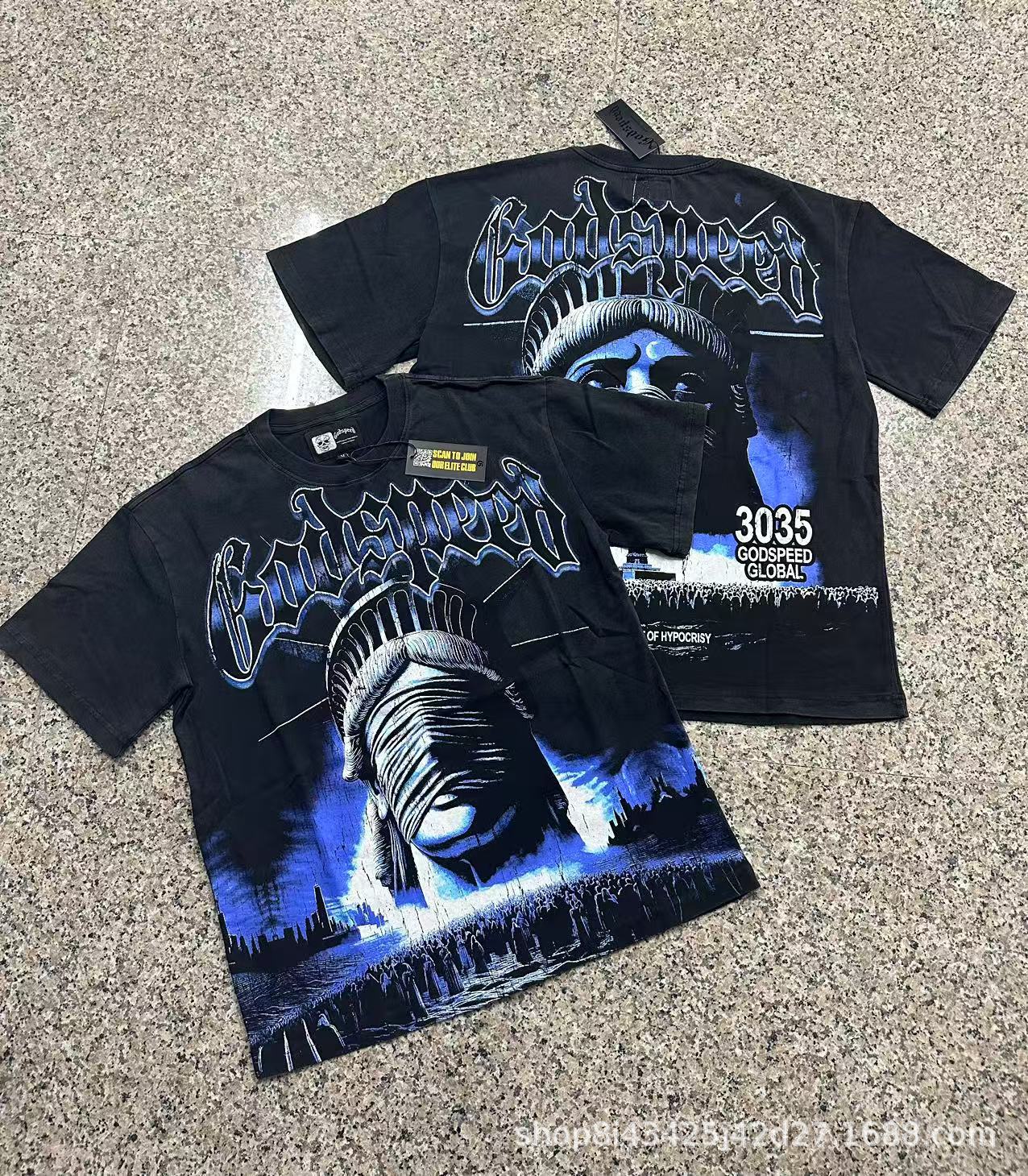 Godspeed T-shirt Statue of Liberty Graphic Washed Black