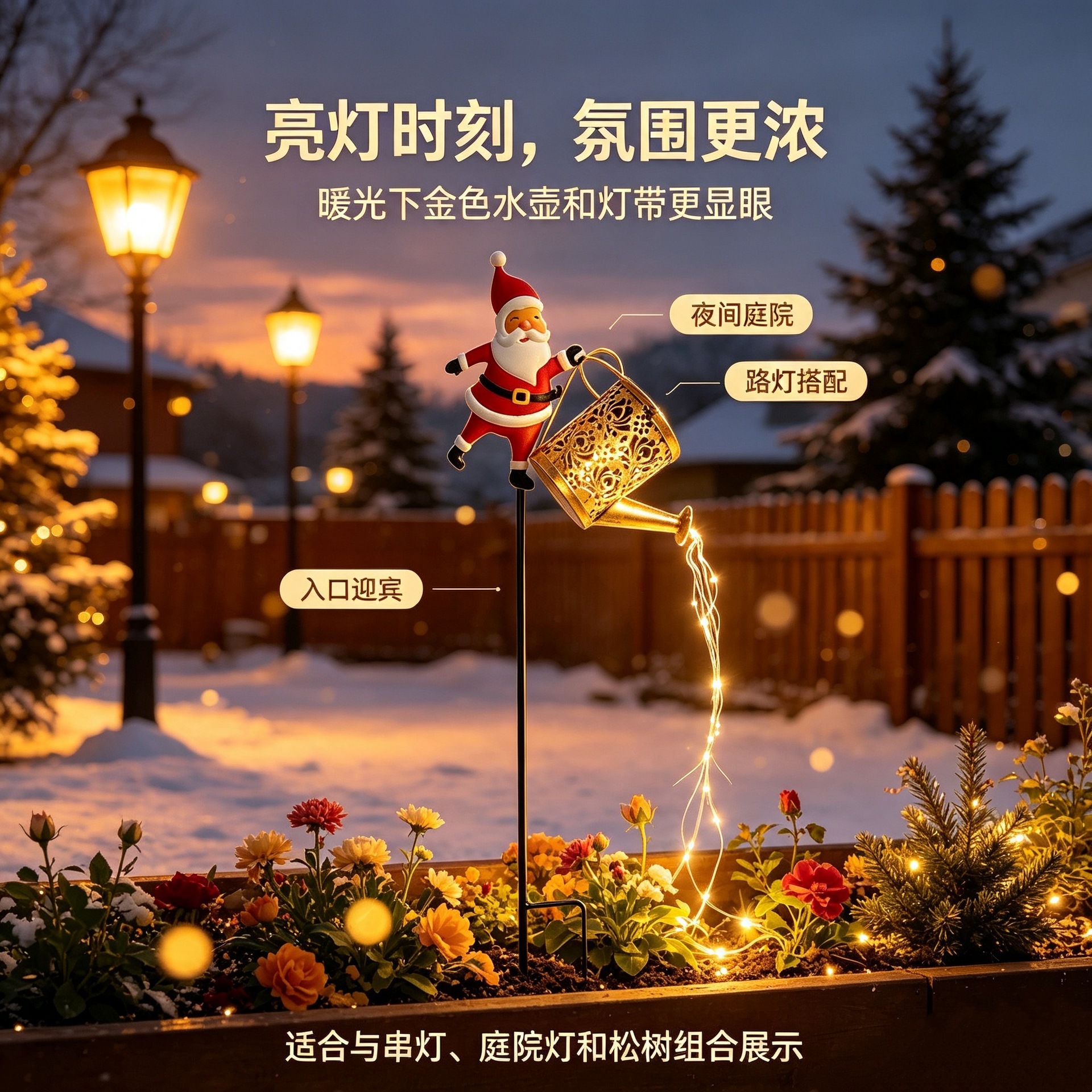 Nuevo creativo solar Santa lámpara de hierro forjado exterior pastoral balcón jardín iluminación decorativa