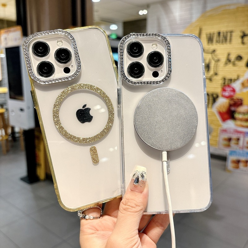 Apple 16 携帯電話ケース ダイヤモンド レンズ iPhone15 磁気吸引 13Promax 透明保護カバーに適した 2 色のエッジ|undefined