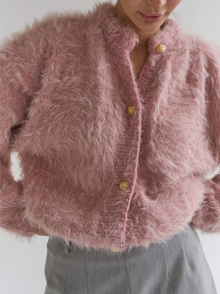 Áo cardigan len dệt kim dáng suông cổ tròn tay dài cài nút phong cách Hàn Quốc — Màu nâu, Xanh quân đội, màu hồng, Đỏ (Còn hàng) chi tiết 32