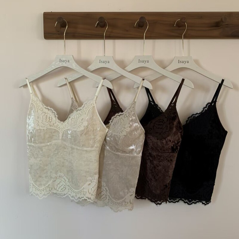 Meiyuexin 3606 Autumn/Winter Velvet Lace V-Neck Camisole for Women, Slim Fit with Beautiful Back and Integrated Fixed Cup Meiyuexin 3606 Autumn/Winter Velvet Lace V-Neck Camisole for Women, Slim Fit with Beautiful Back and Integrated Fixed Cup