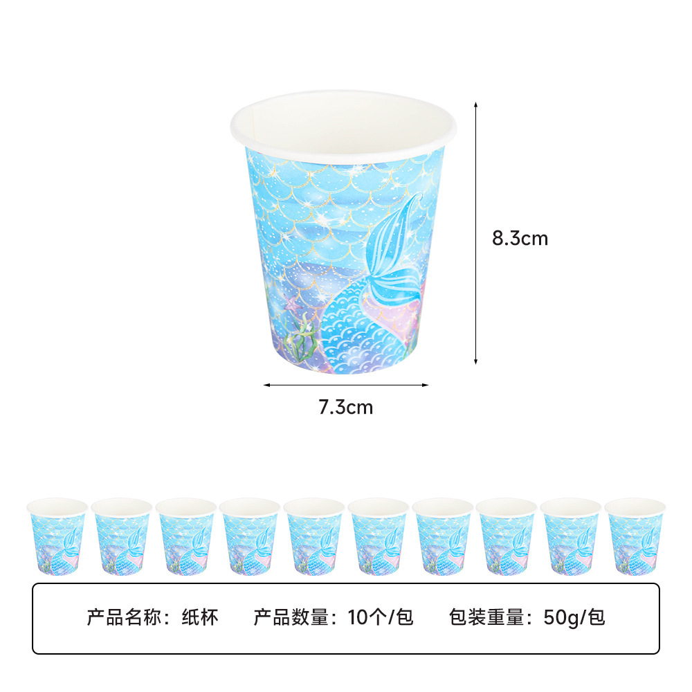 Nuevo juego de vajilla de fiesta con tema de sirena marina de verano, bandeja de papel desechable, cuchillo, tenedor, cuchara, decoración de fiesta