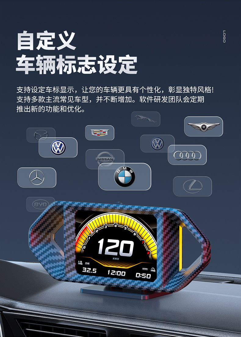 New Product P26 Car Hud Head-Up Display Lcd Obd Vehicle Speed, Speed, Fuel Consumption, Turbine Multi-Function Slope Meter