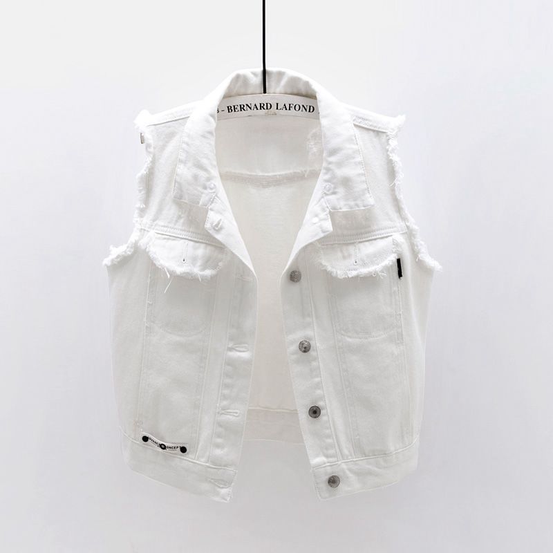 Denim Vest Women's Fashionable Summer Style New Slim and Versatile Korean Style Student Hooded Vest White Short Jacket