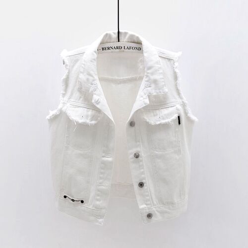 Women's Stylish Summer Jeans Vest, New Slimming and Versatile Korean Version Student Hoodie Sweatshirt, White Short Sleeve Outerwear