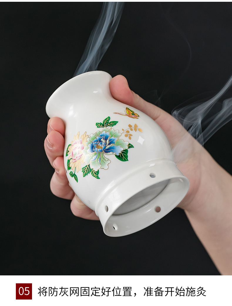 Ceramic Moxibustion Cup with Gua Sha Edge Double Layer Massage Jar for Body Care 10.2 x 7.4 cm quality and texture