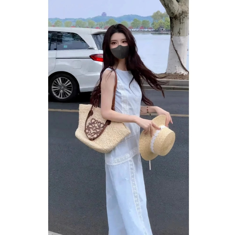 现货 独特漂亮掐腰裙子2025夏季法式气质大方得体白色无袖连衣裙|undefined