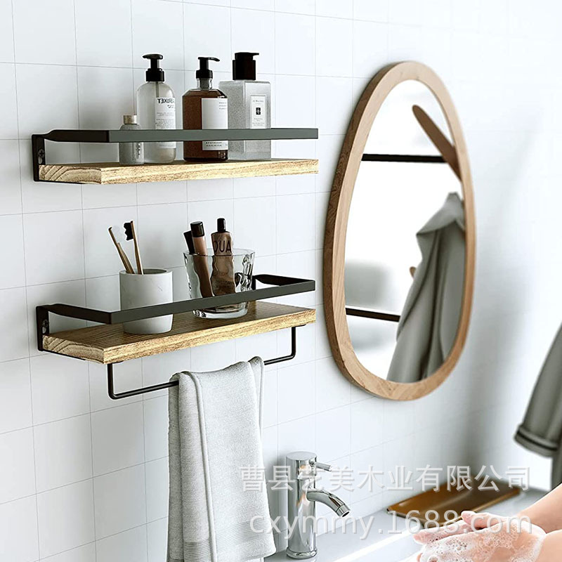 Rack de almacenamiento de pared baño cocina rack de almacenamiento de pared de madera maciza partición flotante hierro colgante de pared suspensión rack