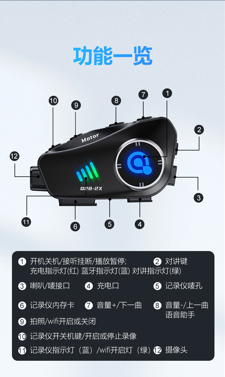 Q28-2X Helmet Bluetooth Headset Motorcycle Helmet Intercom Driving Recorder Video Motorcycle Intercom