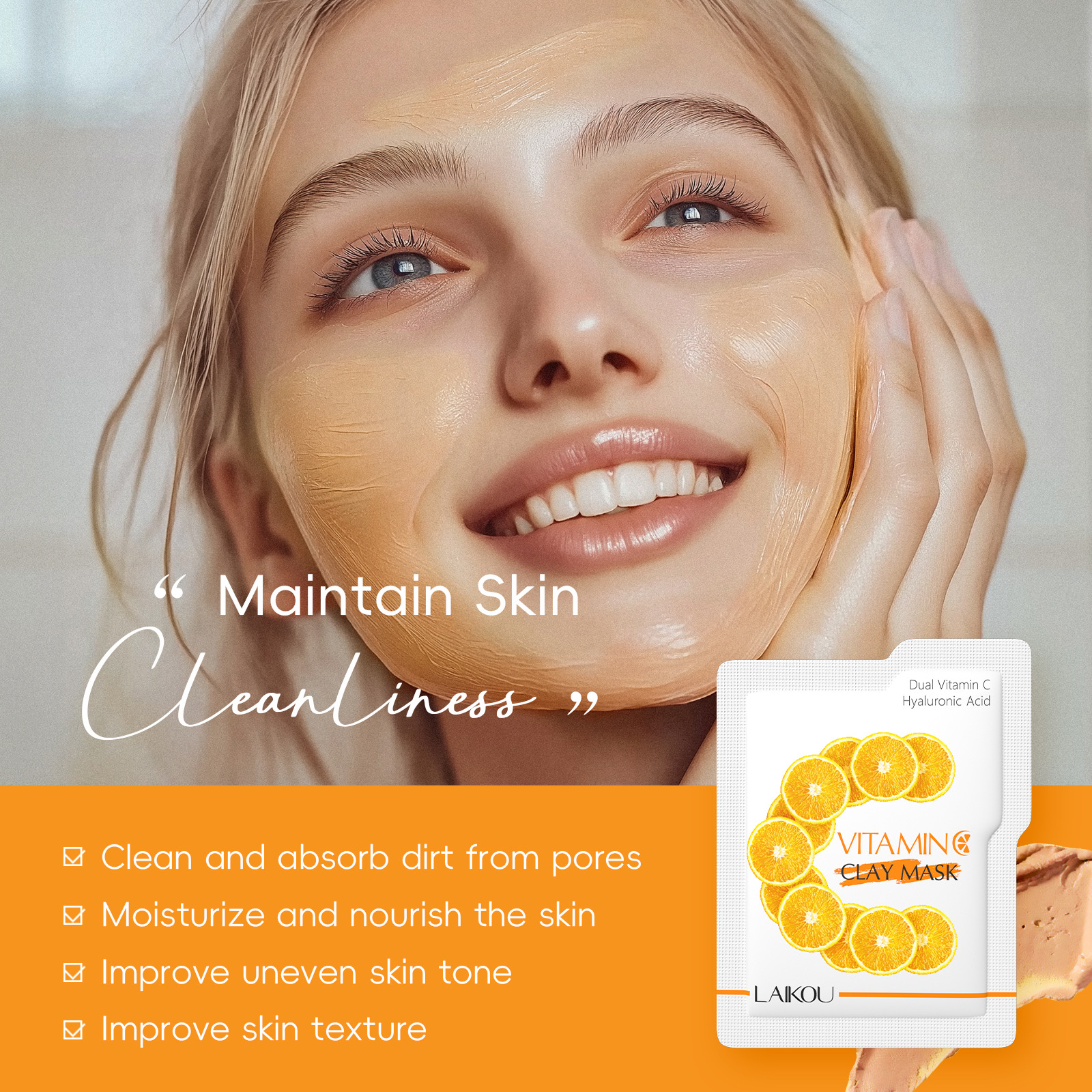 Cross-border in-stock new LAIKOU Vitamin c Mud Mask 5g*12 for pore cleansing, hydration and moisturizing, one-stop delivery undefined