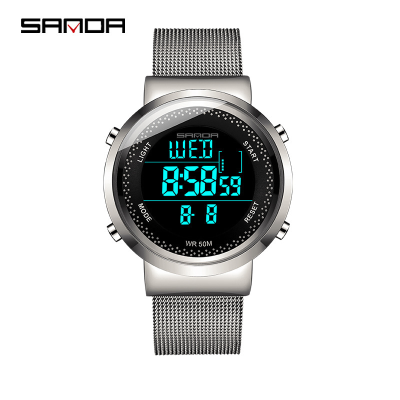 Sanda New Mesh Strap Men's Electronic Watch Korean Style Simple Fashionable Casual Waterproof Girl's Watch Couple's Watch