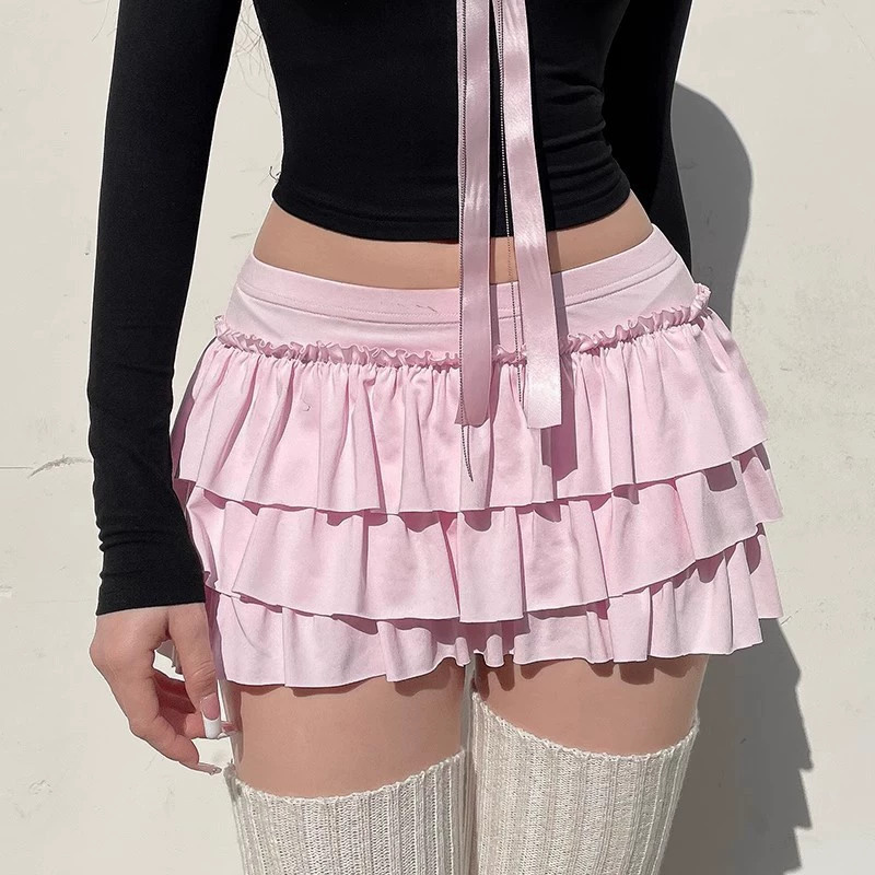 Юбка A-line (женская) фуксия с бантом, рюши мини, размеры S–XL