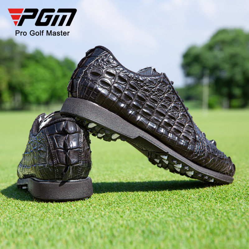 Giày golf nam da cá sấu không thấm nước đế đinh dẻo — XZ204-Đen