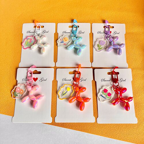 Cross-border color electroplated balloon dog DIY keychain cute bubble dog pendant finished mobile phone bag accessories