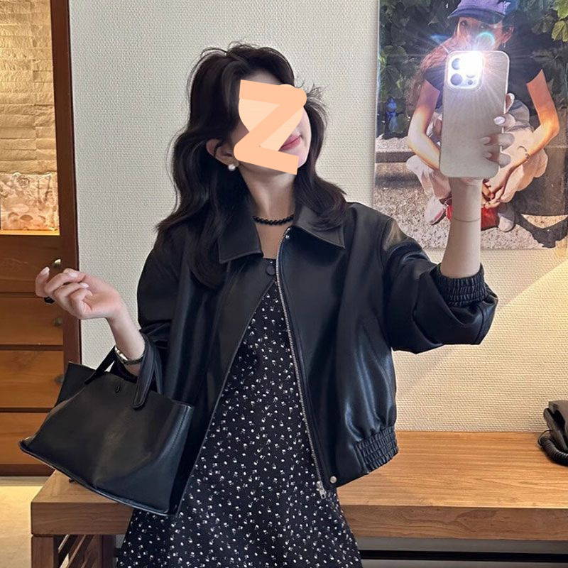 Black Leather Jacket for Women 2025 Spring & Fall New American Splicing Retro Motorcycle Jacket Jacket Street Top for Women